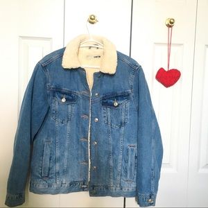 Topshop Faux Fleece Lined Denim Jacket